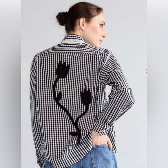 Cynthia rowley not my first rodeo black and white gingham shirt XS - Picture 2 of 8
